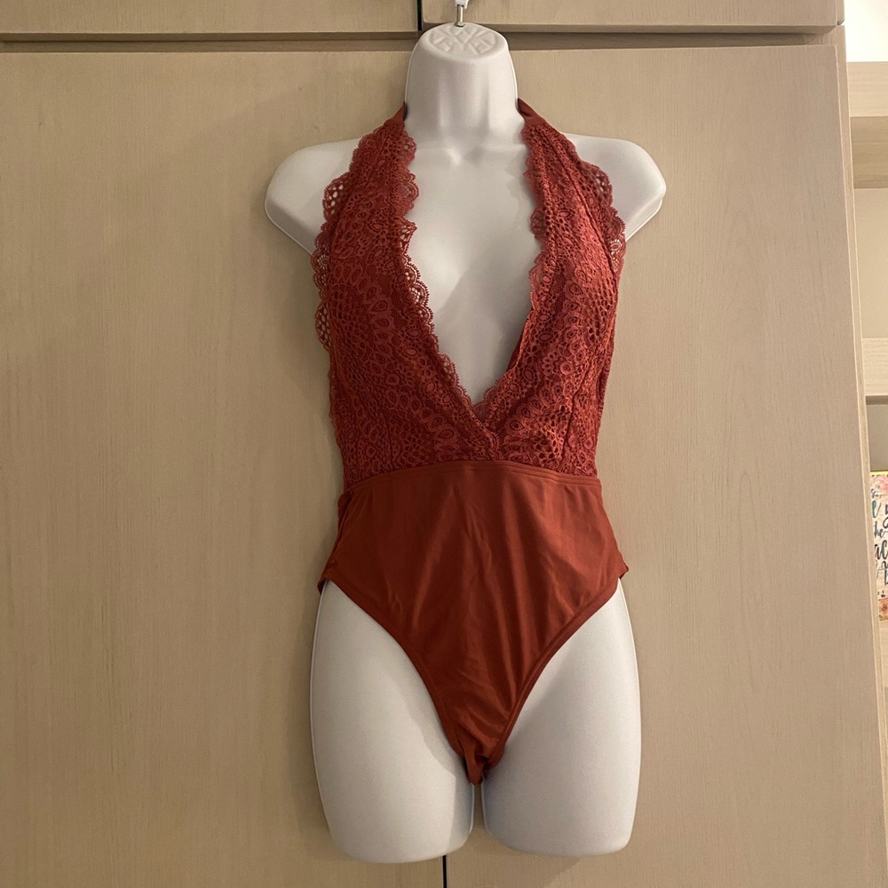 Xhilaration Rust/Mauve halter swimsuit M